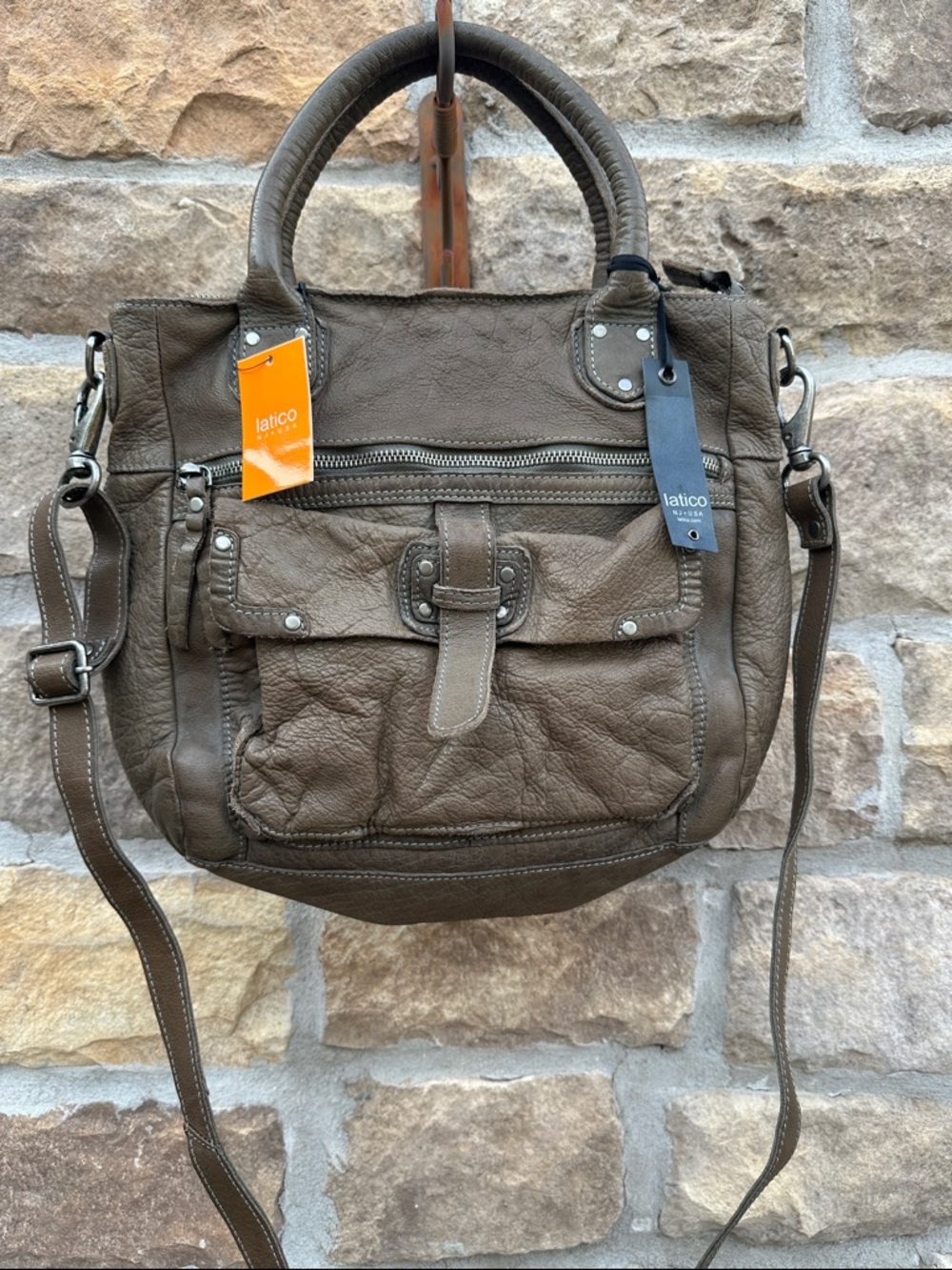 Latigo Olive-Taupe Leather Crossbody Satchel